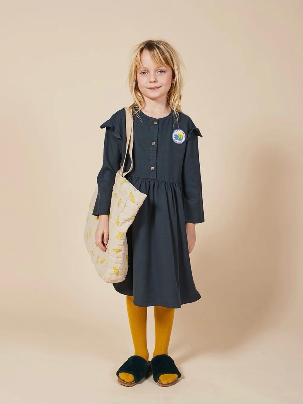 BOBO CHOSES long sleeve lucky star button front dress grey size 8-9